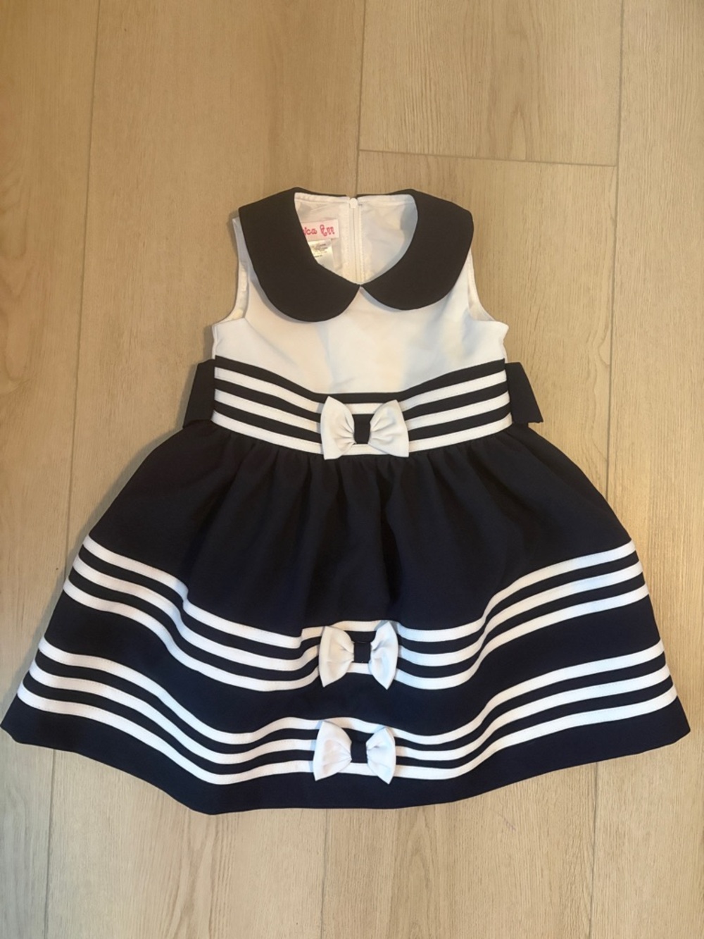 Navy & White Striped Nautical Bow Dress with Peter Pan Collar